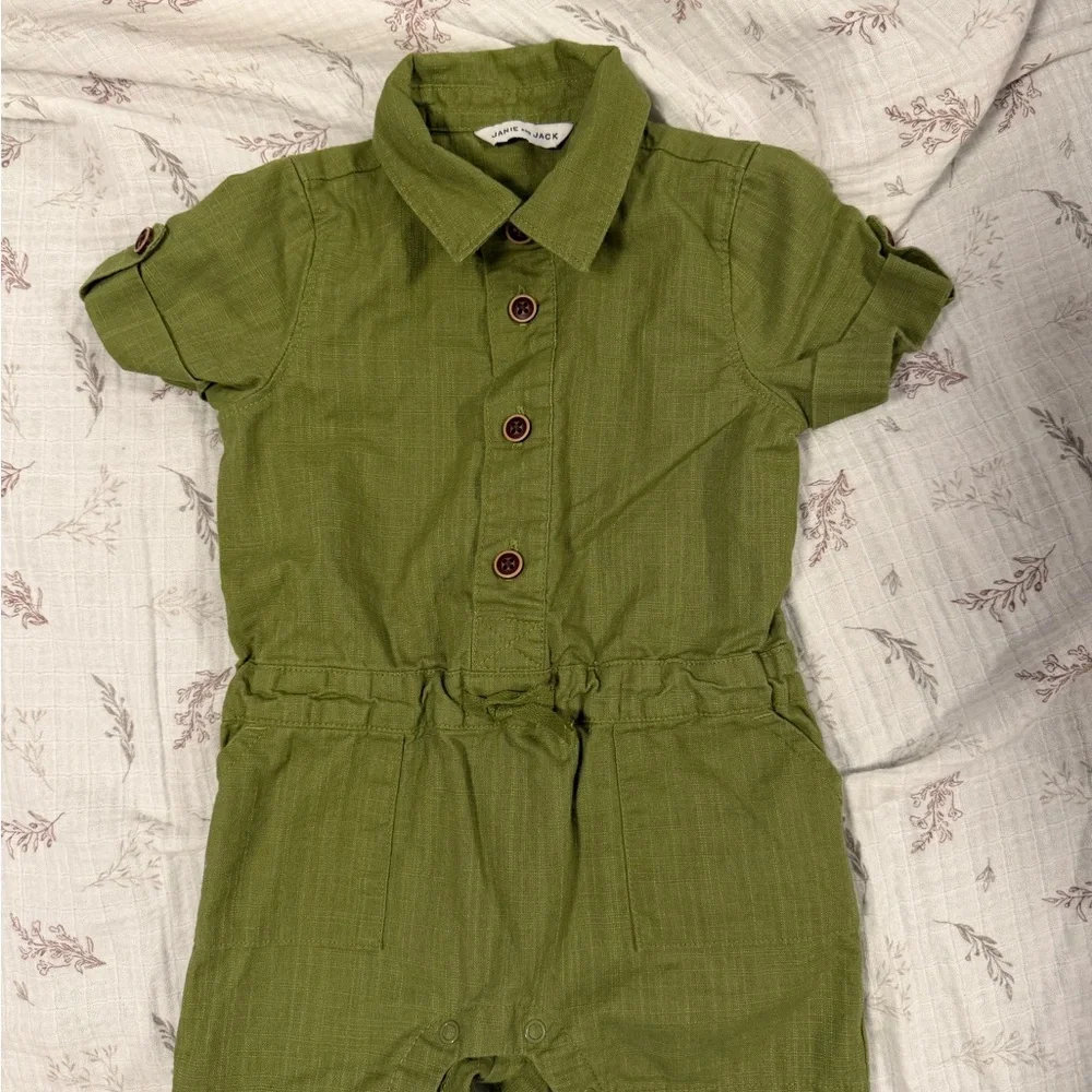 Janie and Jack Olive Green Kids Romper - Picture 2 of 8